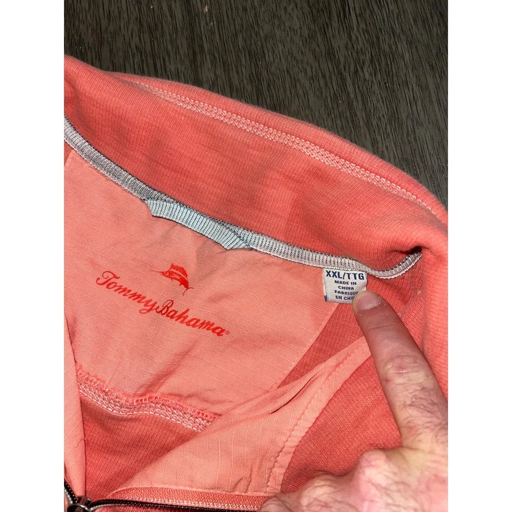 Tommy Bahama Mens XXL Coral Orange Quarter Zip Pullover Slub Knit Marlin Logo